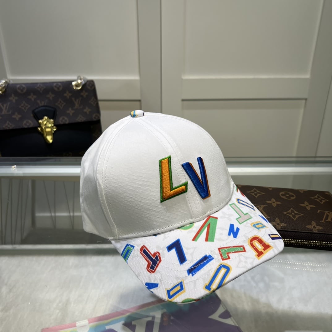 Louis Vuitton Embroidered Logo Baseball Cap White LV Cap