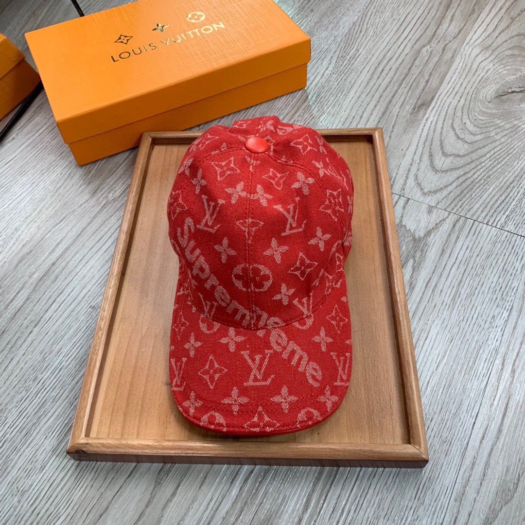 Louis Vuitton Monogram Baseball Supreme Cap Red LV Cap