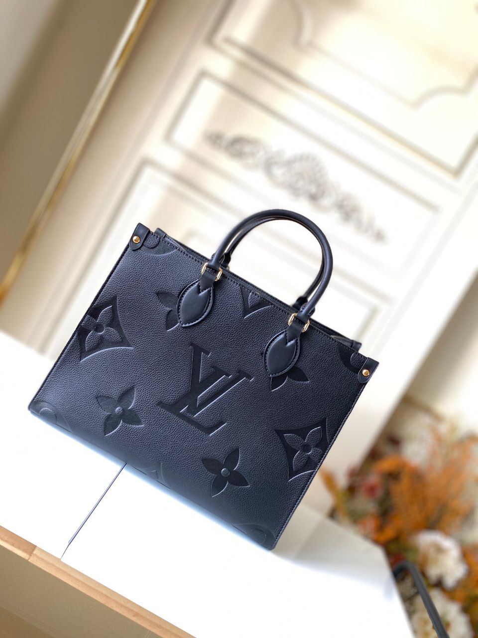 Louis Vuitton Onthego MM Monogram Empreinte Tote Bag Black For Women 35cm LV M45595 – Fapert