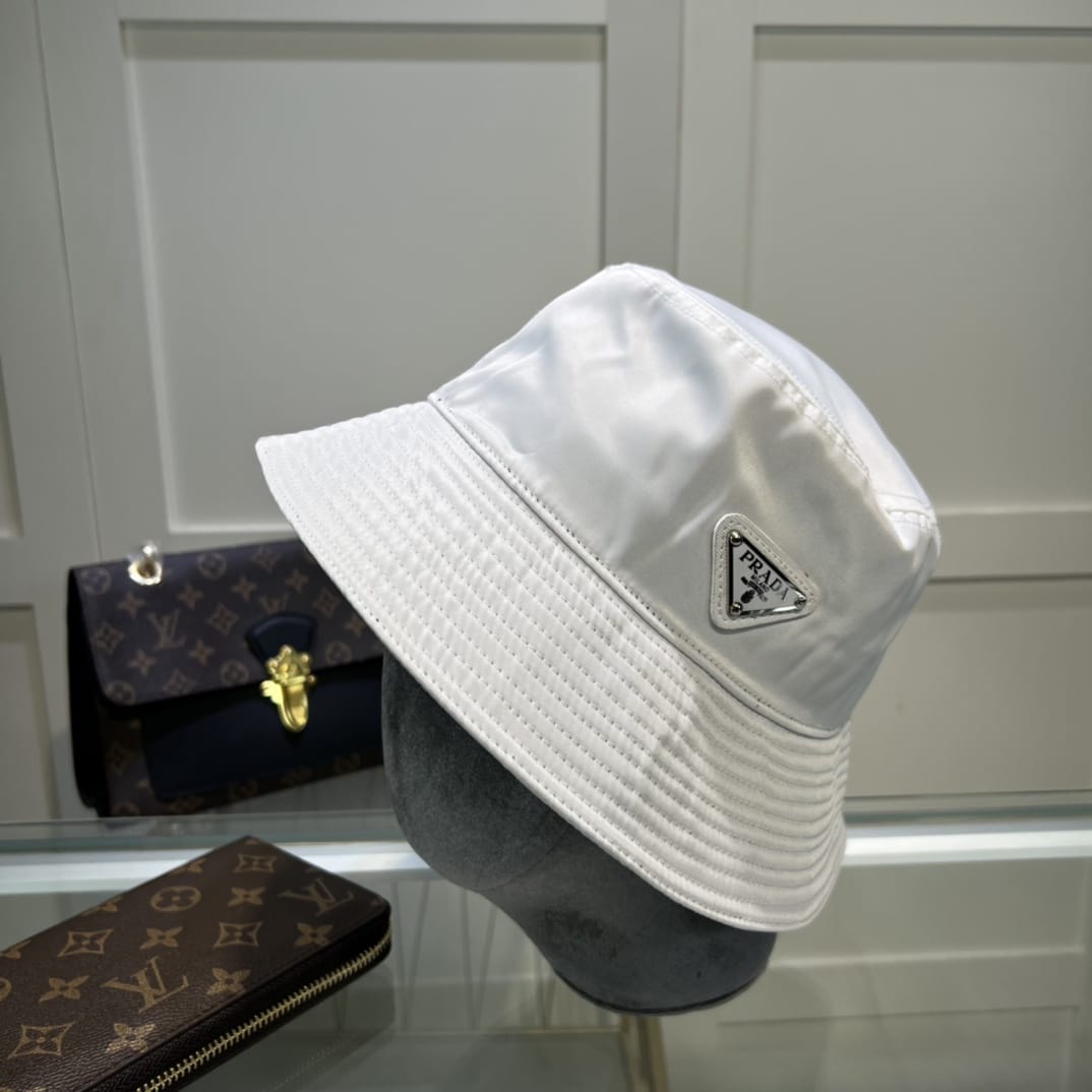 Prada Re-Nylon Bucket Hat White Prada Hat 1HC137_2DMI_F0009