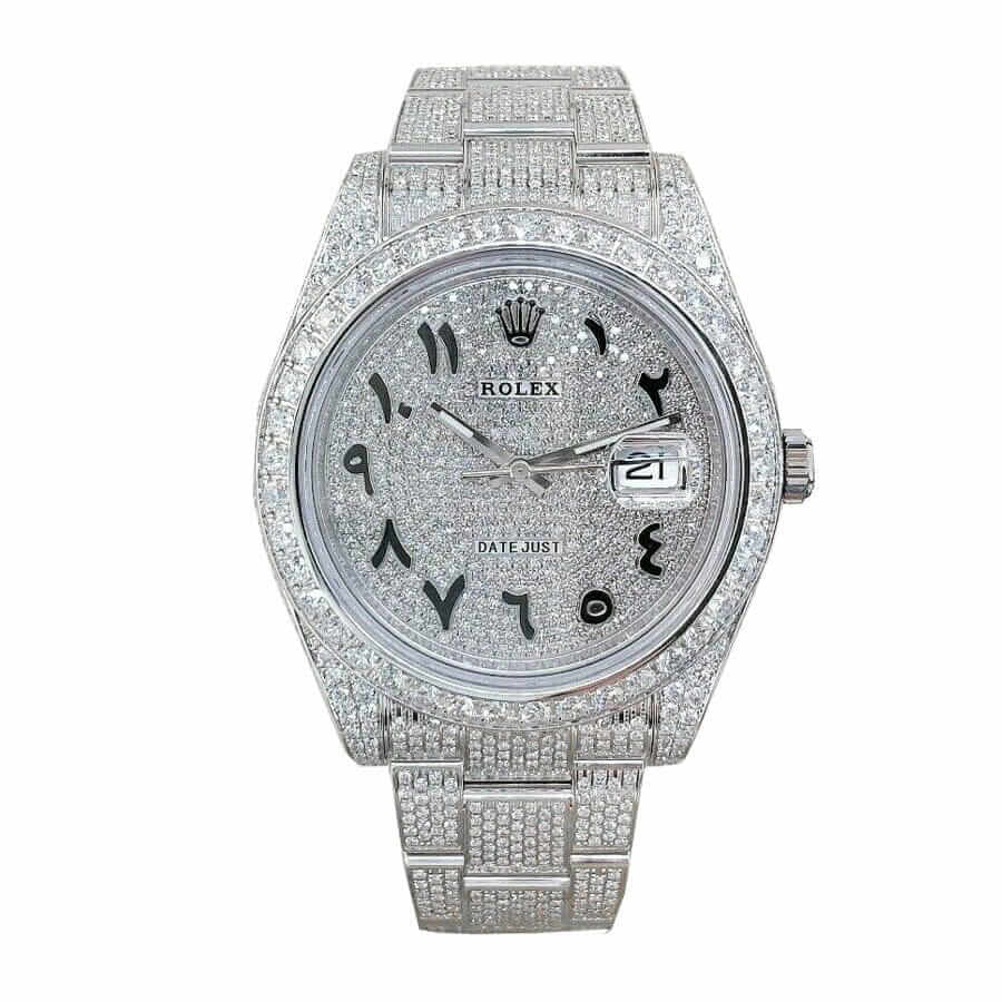 Rolex Datejust 116300 White Gold Diamond Arabic Dial Iced Out Replica