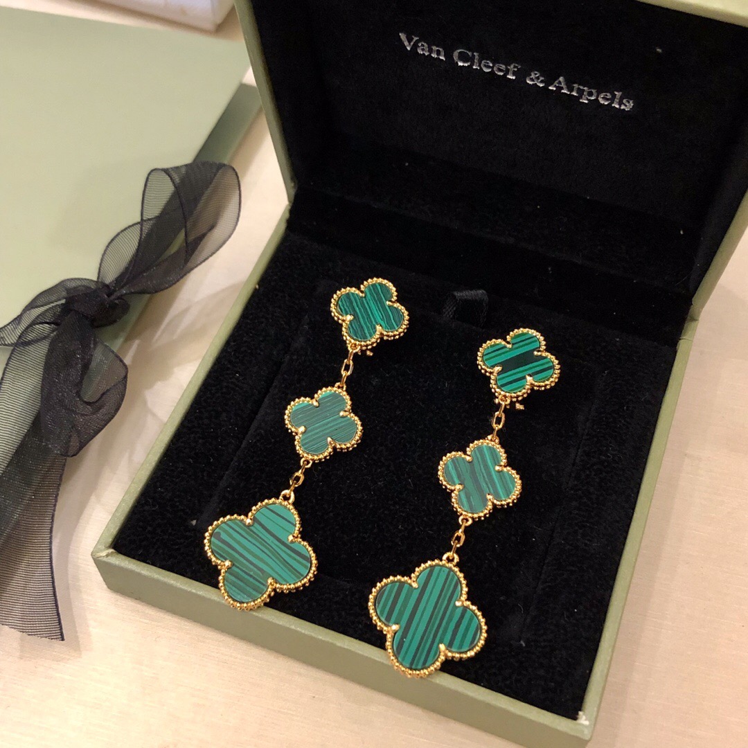 Van Cleef and Arpels 3 Green Motifs Drop Earrings