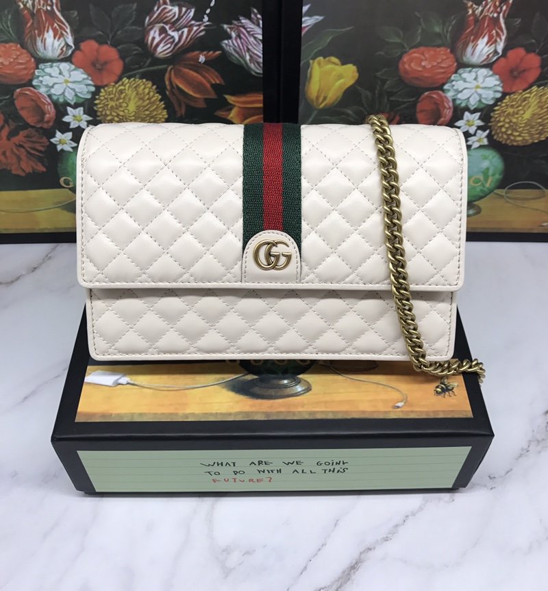 White GG Marmont Quilted Wallet 20cm – Fapert